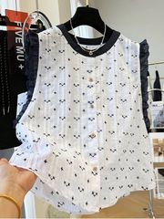 韩系边小飞袖重工刺绣无袖小衫上衣女夏季超好看外穿背心拼接
