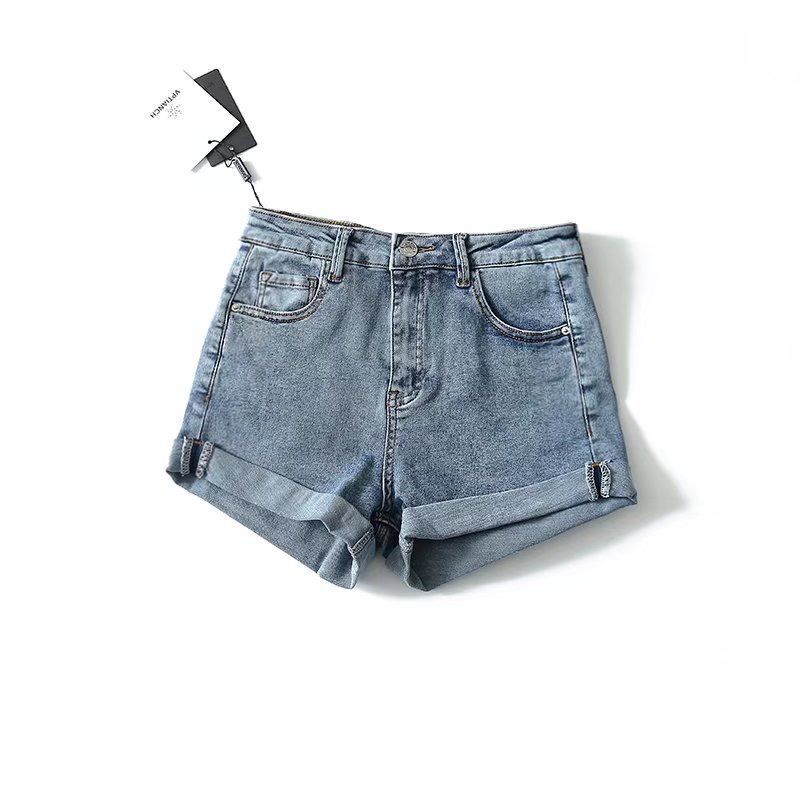 Hot Girl High Waist Hip Hip Curl Slim-looking Elastic Slim-looking Slim-looking Hot Pants Internet-famous Peach Hip Exposed Long-leg Denim Shorts