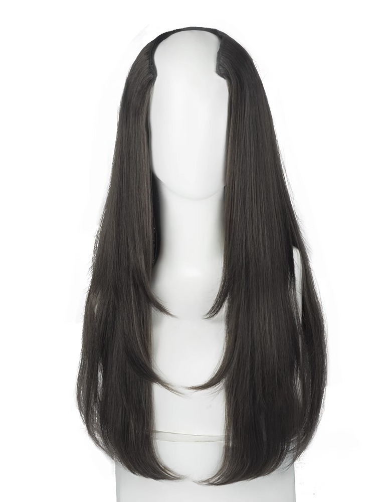 Peluca de cabello largo de mujer de una pieza invisible sin costuras volumen francés en forma de U volumen esponjoso parche de extensión de cabello de alto nivel