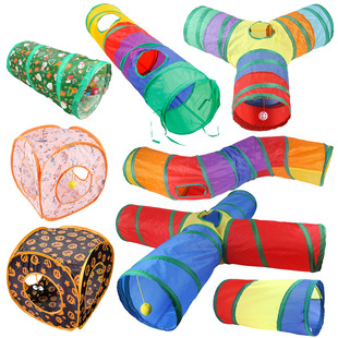 Cross-border manufacturers pet cat tunnel cat rainbow three-channel Interactive cat toy drill barrel foldable cat toy