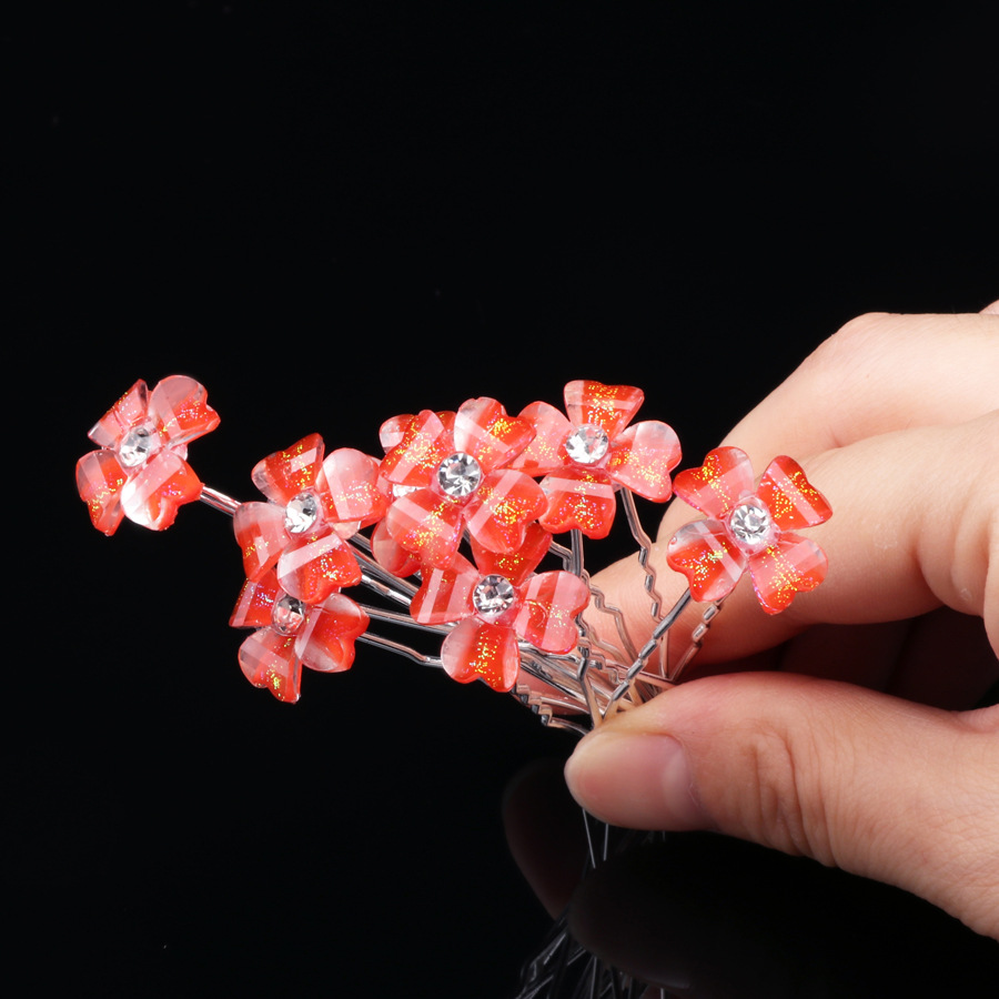 Épingle à cheveux de mariage en u avec strass perles et fleurs_voghion.com