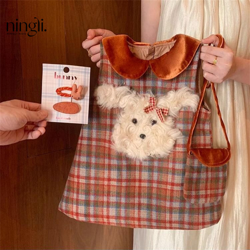 ningli girl‘s fleece-lined vest skirt autumn and winter 2024 new year-old skirt children‘s baby girl princess dress fashionable