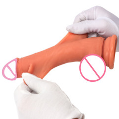 Overjoy Double Layer Liquid Silicone Skinning Male Sex Toy Fake Penis Simulation Female Sex Toy