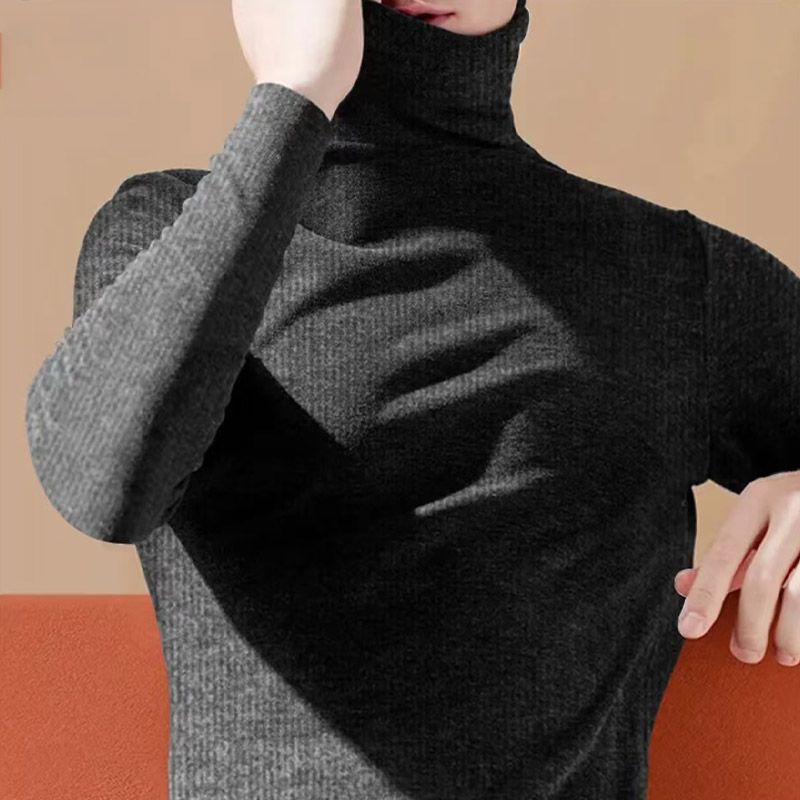 가을과 겨울 남자의 가을과 겨울 높은 칼라 옷 긴팔 남성 잘 생긴 패션 브랜드 슬리밍 따뜻한베이스 셔츠 티셔츠