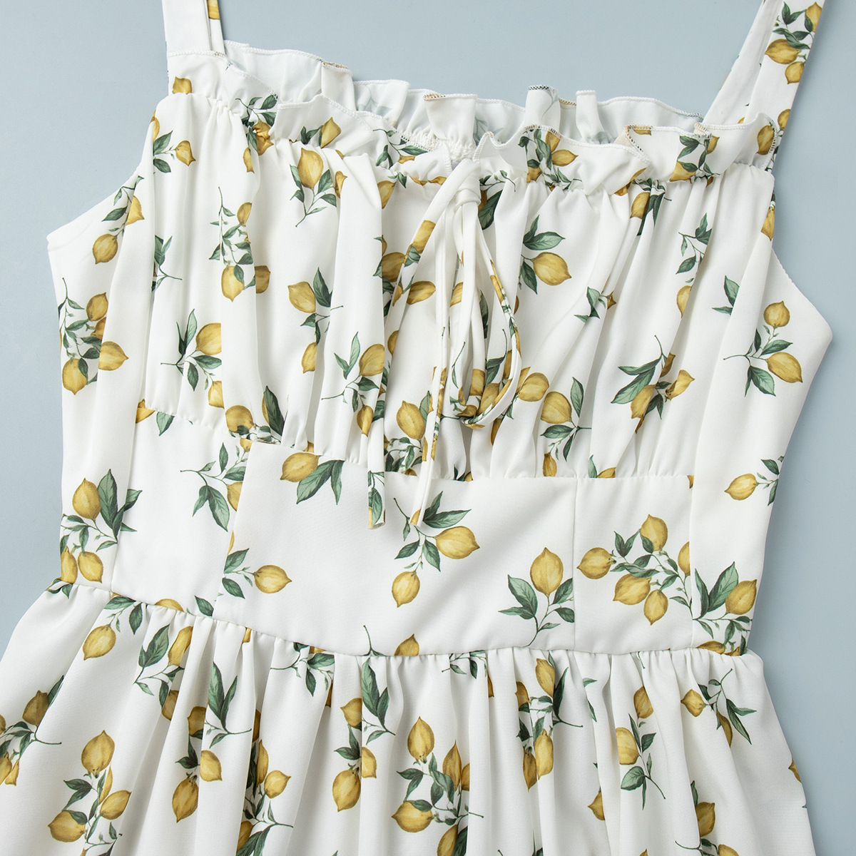 Cross-Border Floral Strap European And American 2025 Summer New Low Neck Tie Slit High Waist Printed Dress_ecoleips.com