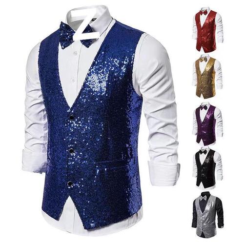 Men's Fashion Stage Performance Suit with Small Spangles, Maje Suit Jacket, Men's Host and Emcee Vest, Studio Vest for Photographers