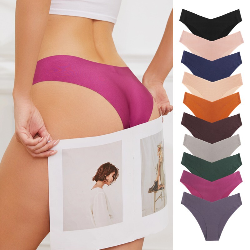 Cross-border Hot Ice Silk Traceless Underwear Women's Fashion V-cut Briefs Pearlescent Breathable Fabric Women's Underwear 2XL