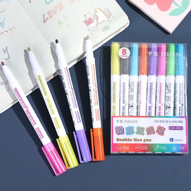 Double line Profile marker pen colour sign draw fluorescence paint brush Dedicated Crayons suit Double color Hand account