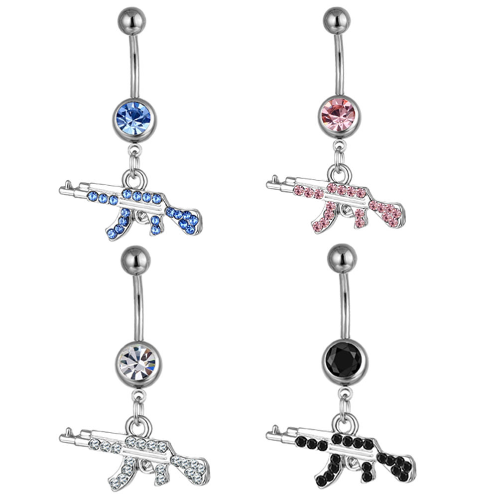 Wholesale Body Piercing Jewelry Gun-shaped Geometric Small Pendant Navel Ring display picture 2
