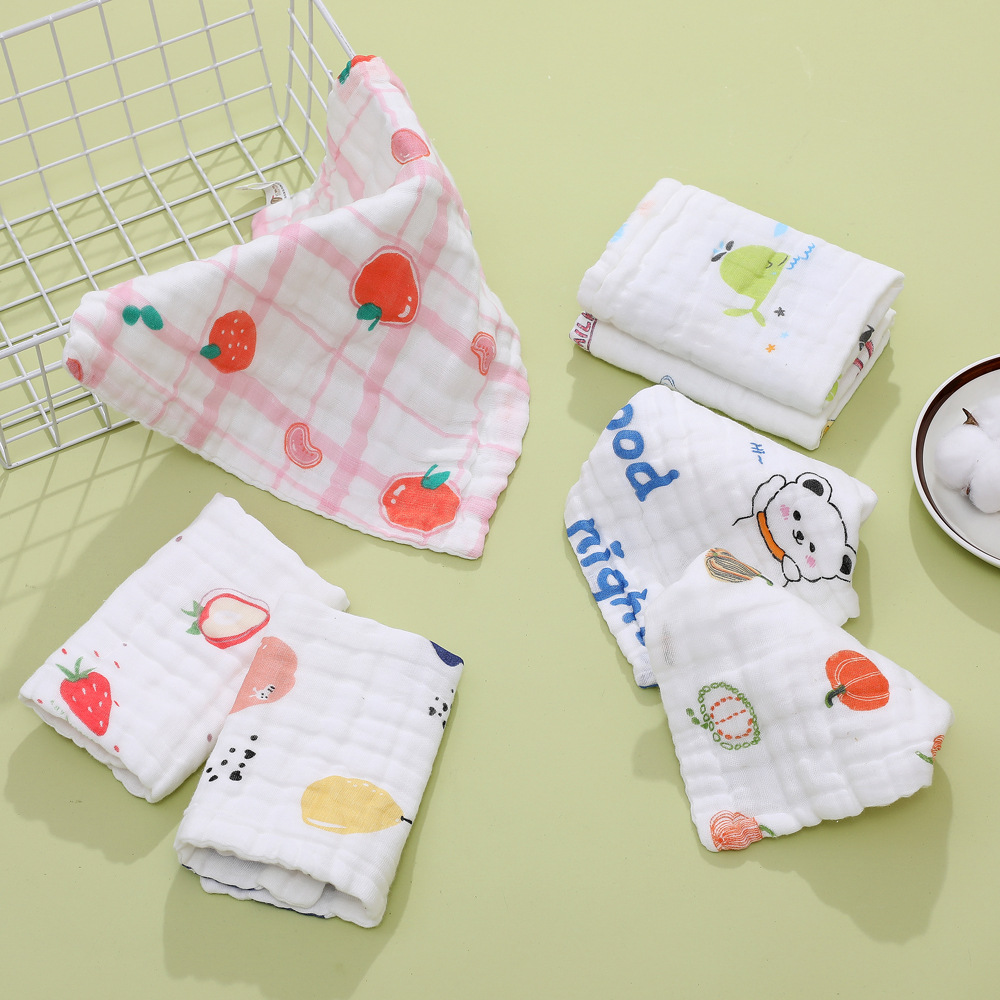Six-layer Square High-density Cotton Baby Face Cartoon Gauze Drool Towel Printed Small Handkerchief_voghion.com
