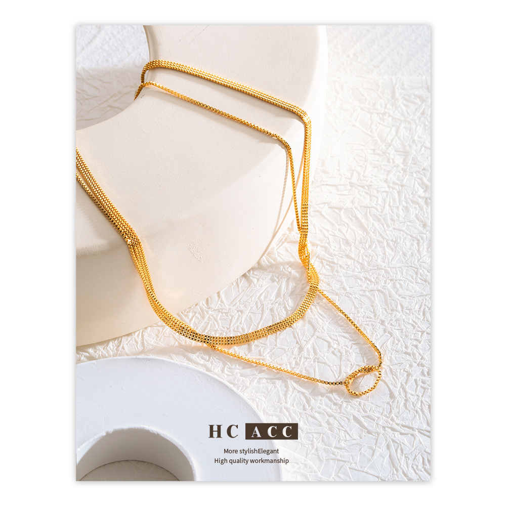 european-and-american-personality-all-match-hot-girl-double-layer-stacked-necklace-female-ins-snake-bone-chain-exquisite-blade-chain-real-gold-clavicle-chain