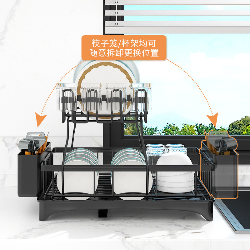 跨境爆款沥水碗架碗盘收纳架厨房置物架碗碟加多功能自排水亚马逊|undefined