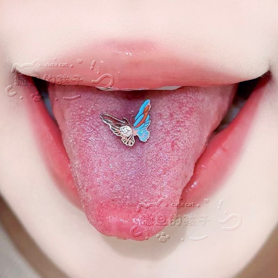 Satan's Child Butterfly Full Series Tongue Barbell - 12mm Length 1.6mm Thick 316L Surgical Steel Tongue Ring for Piercing detail image 9