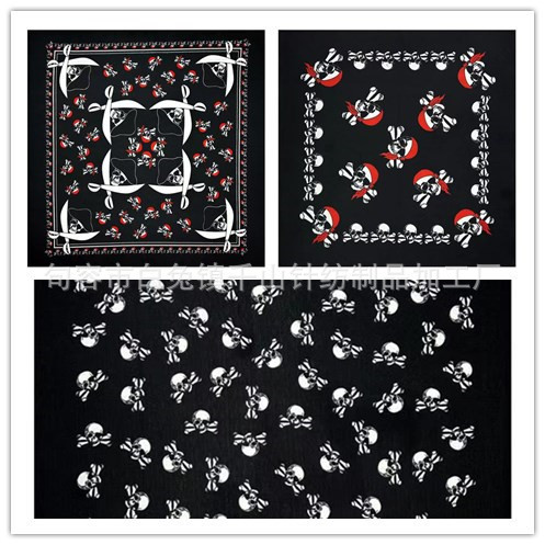 Polyester 4 Styles Manufacturer Fashion Printed Pirate Ghost Head Square Scarf European and American Fashion Men's and Women's Handkerchiefs Outdoor Cycling Headscarf