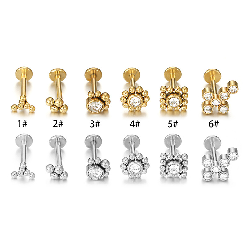 Fashion Round Stainless Steel Plating Inlay Zircon lip stud 1 Piece