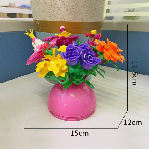 Eternal Flower Bouquet Gacha Character K49 Valentine's Day Gift Rose Small Particle Building Blocks Puzzle Assembling Girl Toy