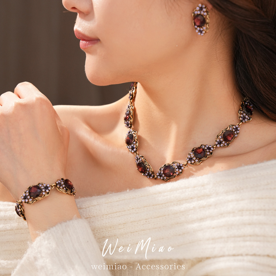 Medieval vintage diamantes oval collar retro delicado clavícula de lujo ligero conjunto de joyería de lujo mujer