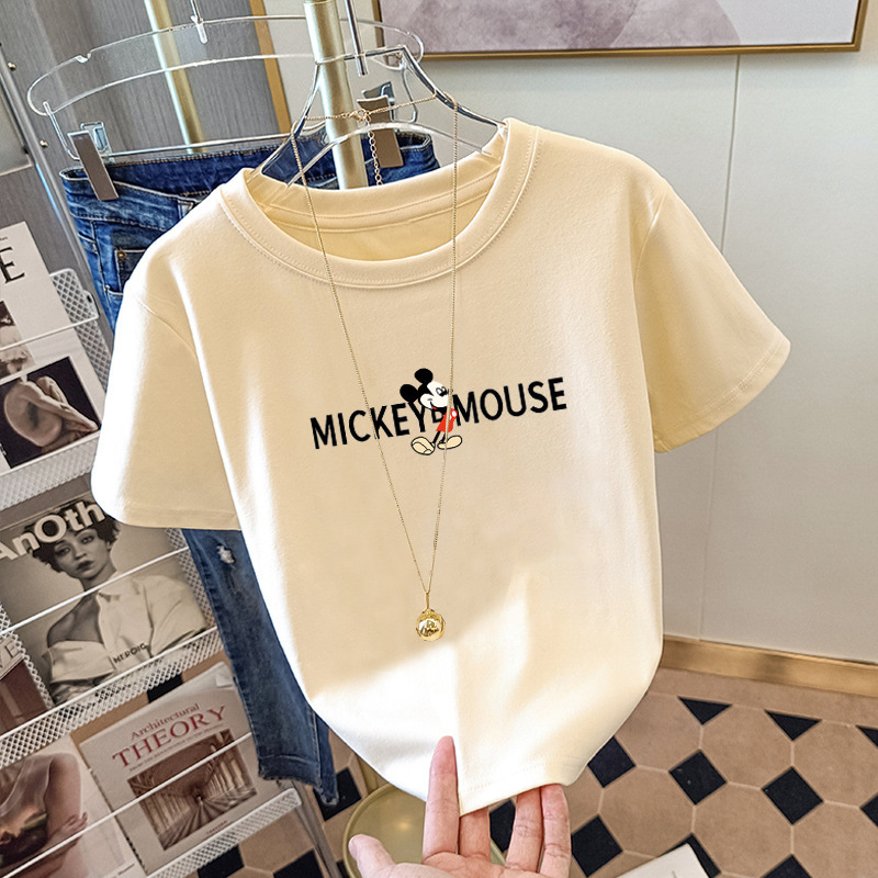 2025 New Pure Cotton Shoulder Short-sleeved T-shirt Women's Summer European Loose Spice Girl Short Top Small Shirt Base Shirt Ins