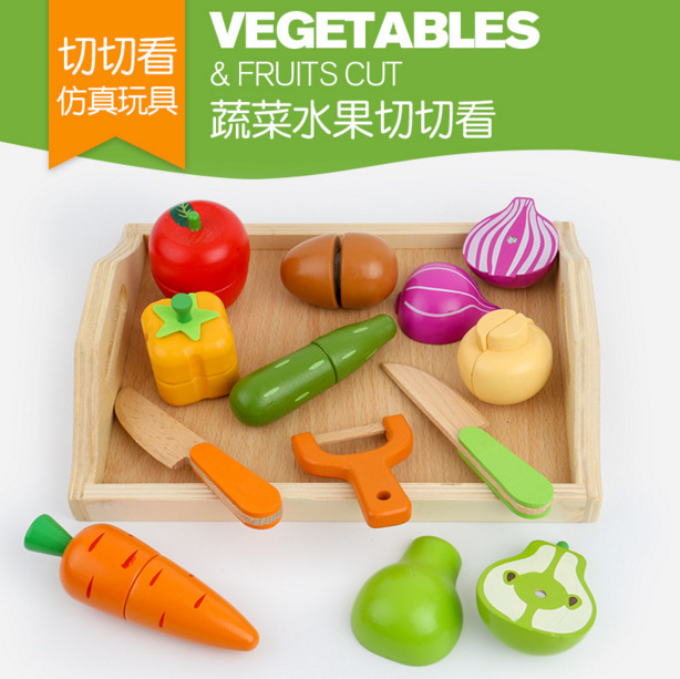 Weiweihu niños de madera con hebilla magnética, rompecabezas de frutas y verduras, pan, simulación de bricolaje, juguetes educativos de música de corte