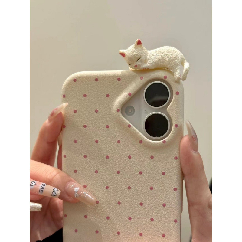 かわいい波点猫はリンゴ14携帯ケースiPhone16純色15promax新13包12女を適用している|undefined