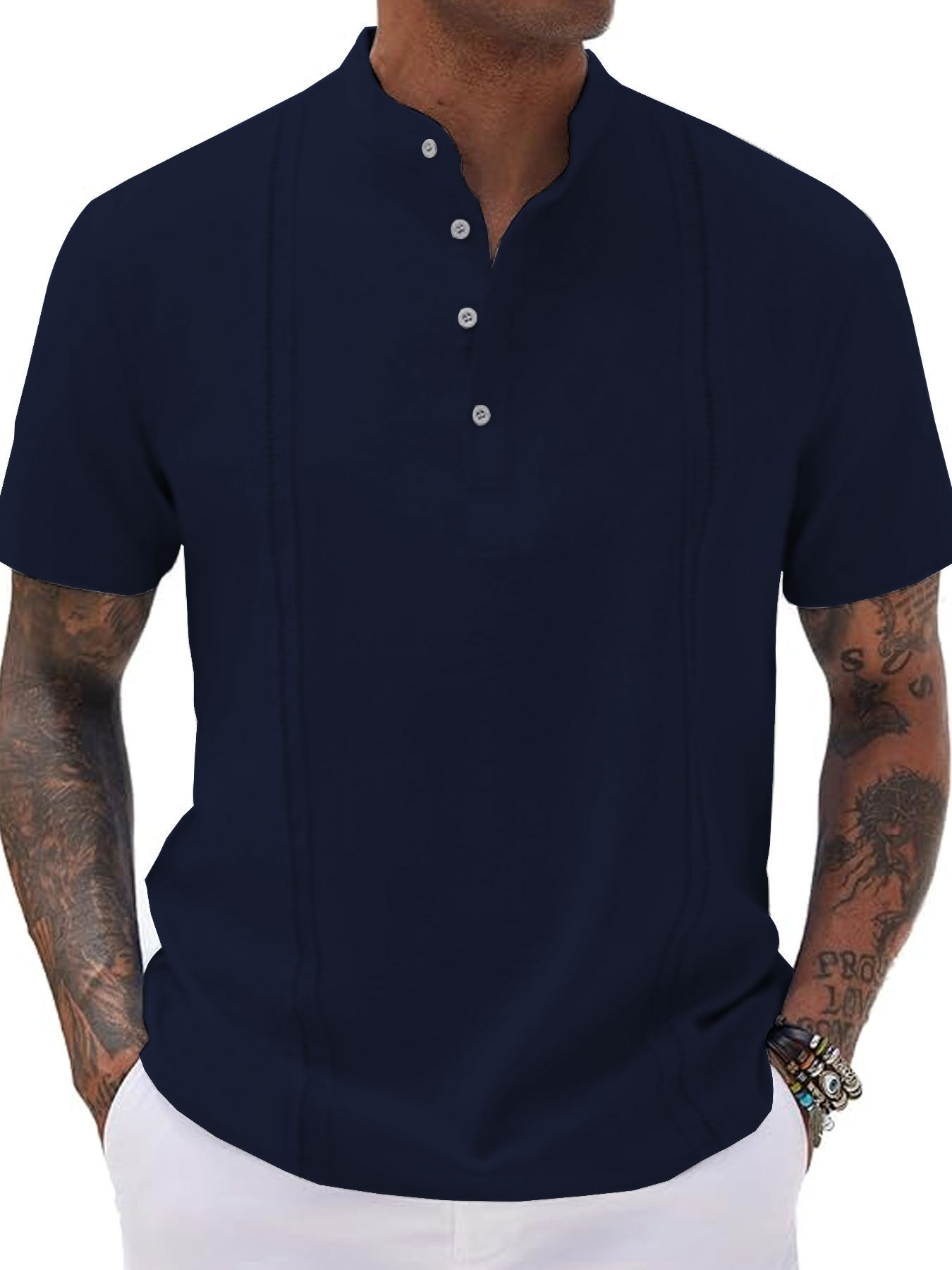 Nueva camiseta de hombre estilo europeo y americano con media cremallera, camiseta informal de verano a rayas de manga corta para negocios, camiseta transpirable estampada.