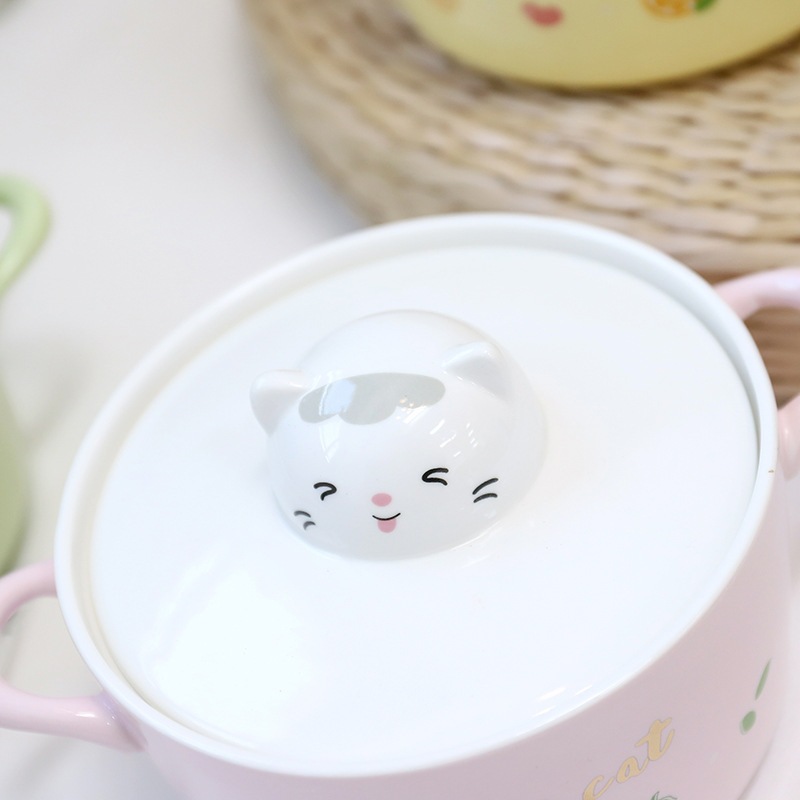 Personalidad creativa de dibujos animados lindo tazón de fideos regalo estudiante tazón de fideos instantáneos tazón de ensalada de hogar tazón de sopa de patrón de gato coreano