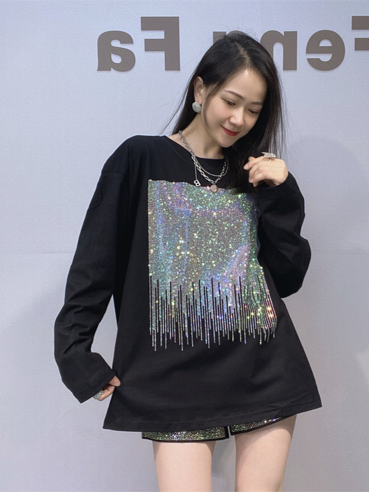 Ropa de mujer de comercio exterior nueva chaqueta de algodón de diamante de agua grande, gorda, m de manga larga, camisa de fondo, mujer relajada en otoño, camisa de camiseta interior y exterior image 6
