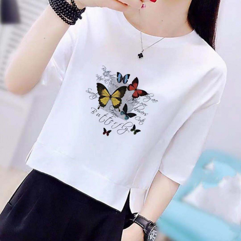 新しい半袖tシャツ女性夏の新しい上着がゆるい半袖ins潮高腰の短い白い体磊紅|undefined