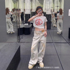 正确版本MM纸标做旧牛仔裤百搭宽松男女同款