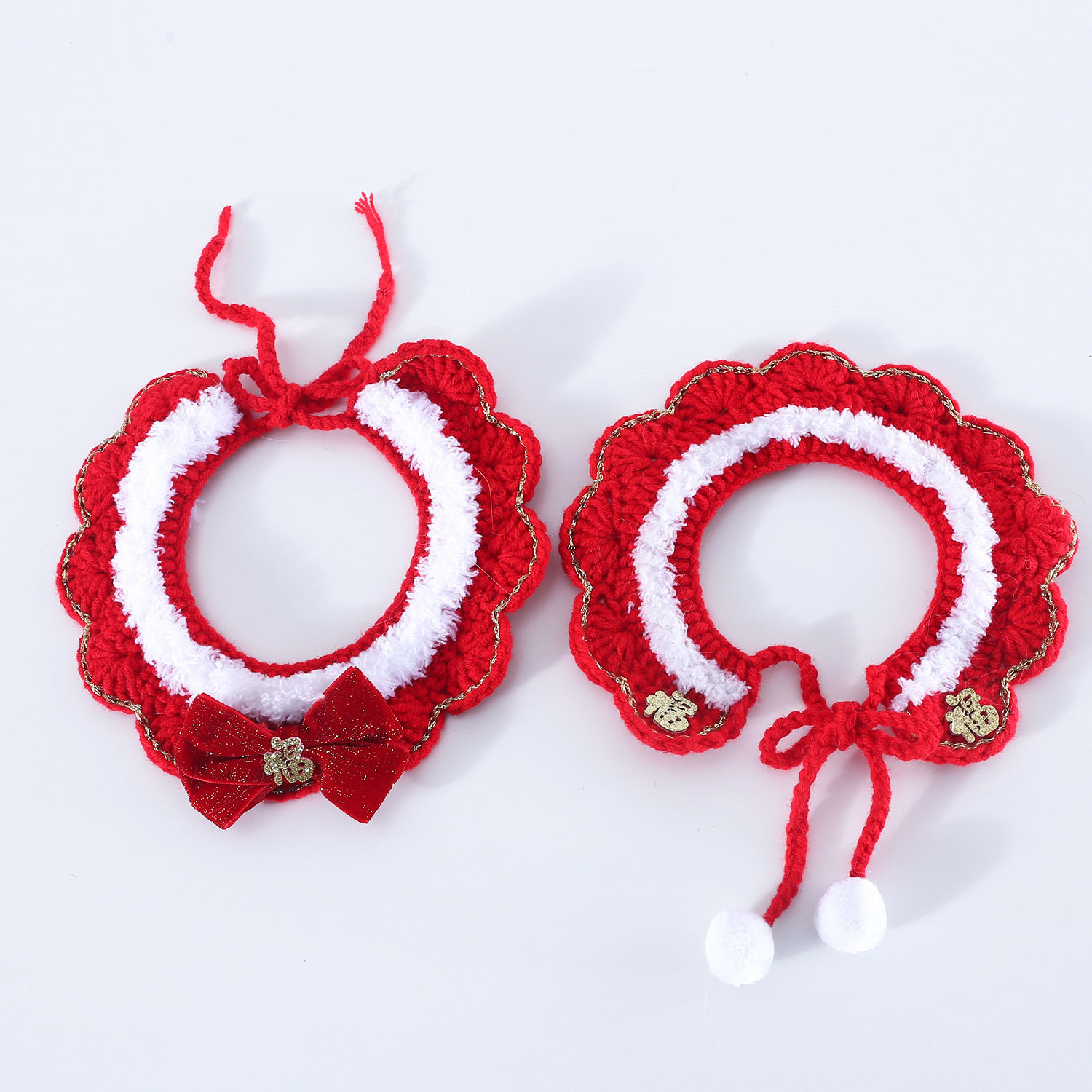 Mascota gato perro nuevo año punto lana babero fu arco conejo rojo flor sombrero cabeza traje Accesorios