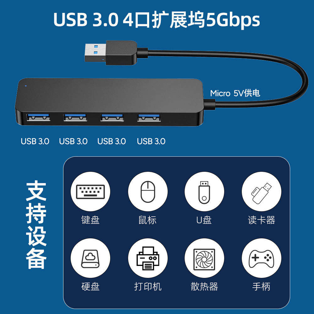 Hub USB 3.0 4 puertos divisor 1 a 4 expansor 5Gbps exportación