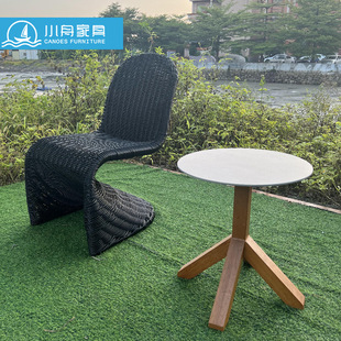 Casual Rattan Dining Table and Chairs Outdoor Courtyard Terrace Garden B&B Rest Area Balcony Teak Table Rattan Chair Combination