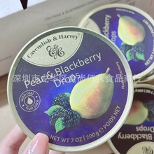 批发德国进口嘉云糖混合水果黑莓梨子味硬糖铁盒装果汁糖零食200g