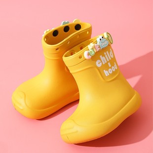 Summer Kidsren's Rain Boots, Girls' Waterproof, Boys' High-Top Non-Slip Kindergarten Students' Baby Cartoon Water Shoes