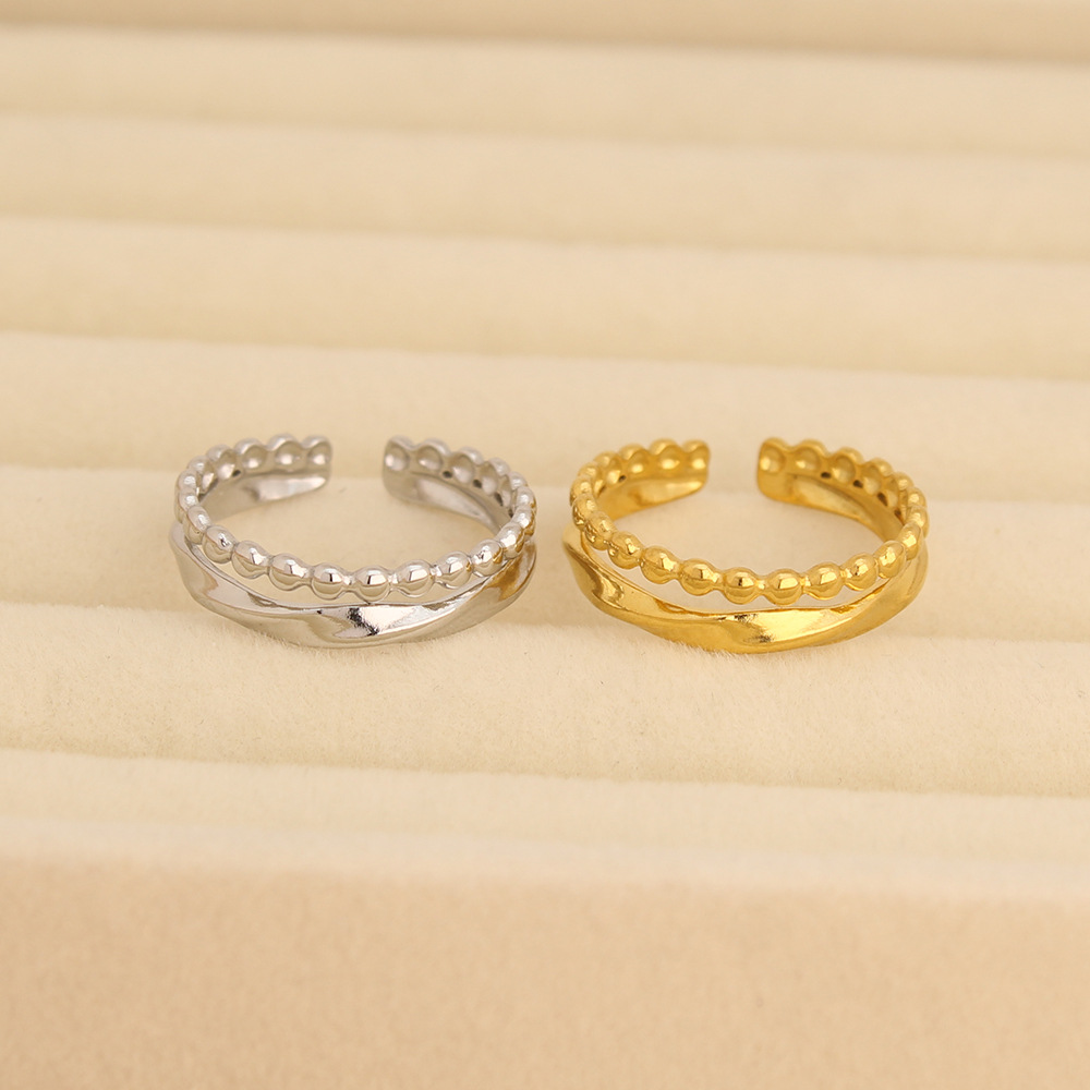 European and American New Style Double-Layer Line Open Ring Niche High-End Twisted Twist Small Gold Ball Adjustable Ring for Women