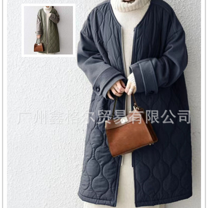 现货2025跨境秋冬热卖新款棉服女拼接毛呢宽松棉衣|undefined