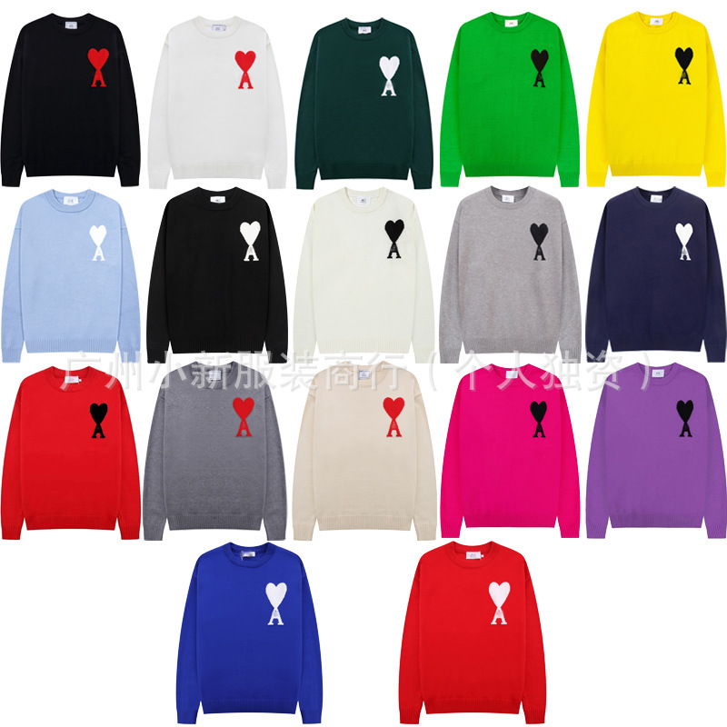 Authentic Amins Cross-Border Dropshipping Trendy Brand High-Weight Round-Neck Pullover Wool Knitwear Heart Sweater for Men and Women Authentic Amins Cross-Border Dropshipping Trendy Brand High-Weight Round-Neck Pullover Wool Knitwear Heart Sweater for Men and Women