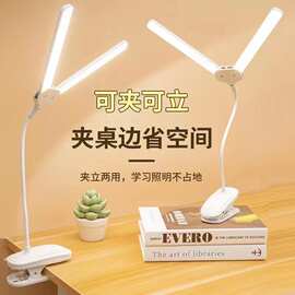 折叠护眼双头台灯 学生寝室充插两用书桌床头灯