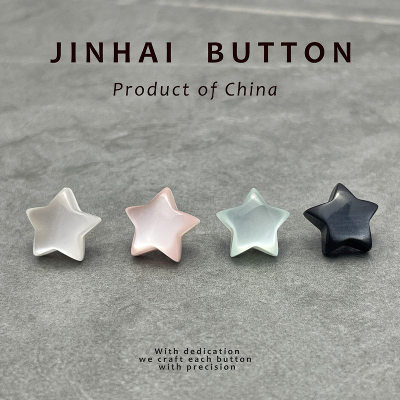 Small fresh five-pointed star color pearlescent resin alloy feet button children's clothing women's placket shirt decorative buckle