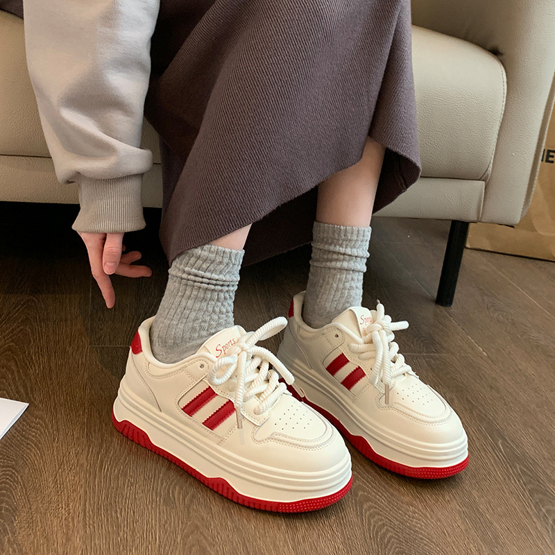 Casual All-match High-end Height-enhancing Thick-soled Student White Shoes For Women Spring And Autumn Retro Lightweight Sports Shoes