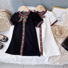 Lady's Dress Summer Outfit Trendy New 2024 Korean Version Girls Baby Butterfly Bow Short Sleeve Princess Dress