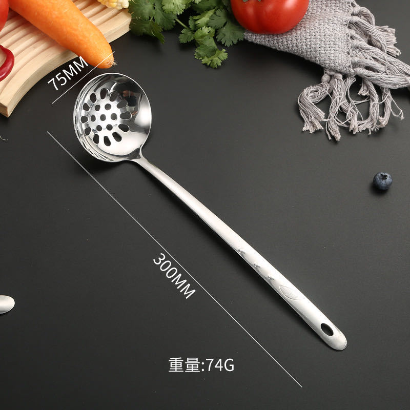 Cuchara de goteo de hojas para el hogar de acero inoxidable, colador, restaurante comercial, cuchara de mango largo, cuchara de olla caliente, cuchara de cocina alargada