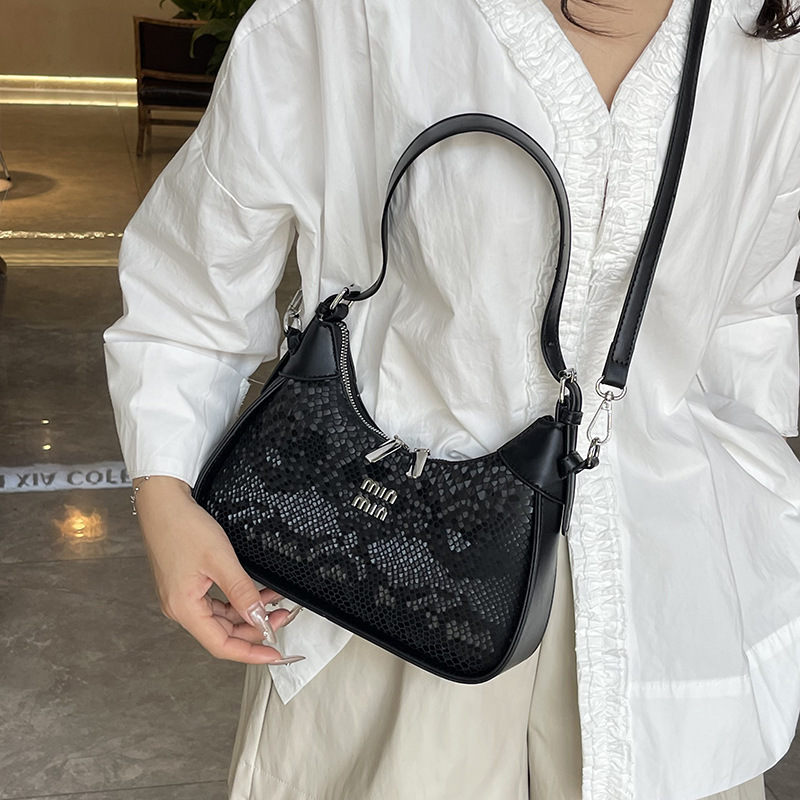 跨境新款蛇纹腋下包M欧美潮流 小众高级质感新月包单肩斜挎小方包|undefined