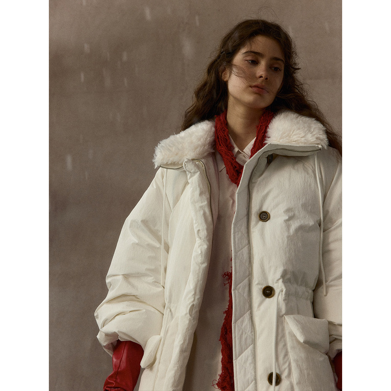【Shiji】High-Quality Fine Cotton with a Slightly Wrinkled Texture, Detachable Fur Collar, Parka-Style Warm down Jacket for Women M9456