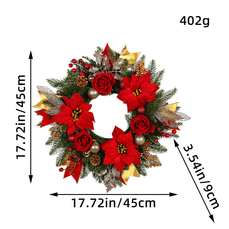 Corona roja de Amazon al por mayor Hong Kong Love Anillo de flor de Navidad transfronterizo Corona de fruta de pino Colgador de puerta Decoración de Navidad