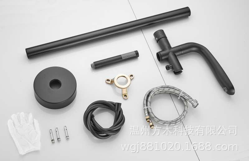 Black chrome-plated brushed gold gun gray floor-standing single-handle double-control ceramic valve core hot and cold water faucet, wooden bucket bathtub, showerhead undefined
