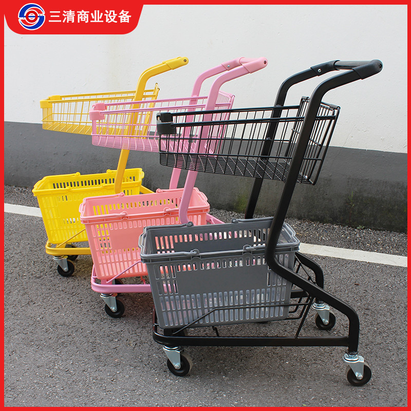 购物车小推车网红双层啤酒超市零食摆地摊车粉色便利店KTV小型