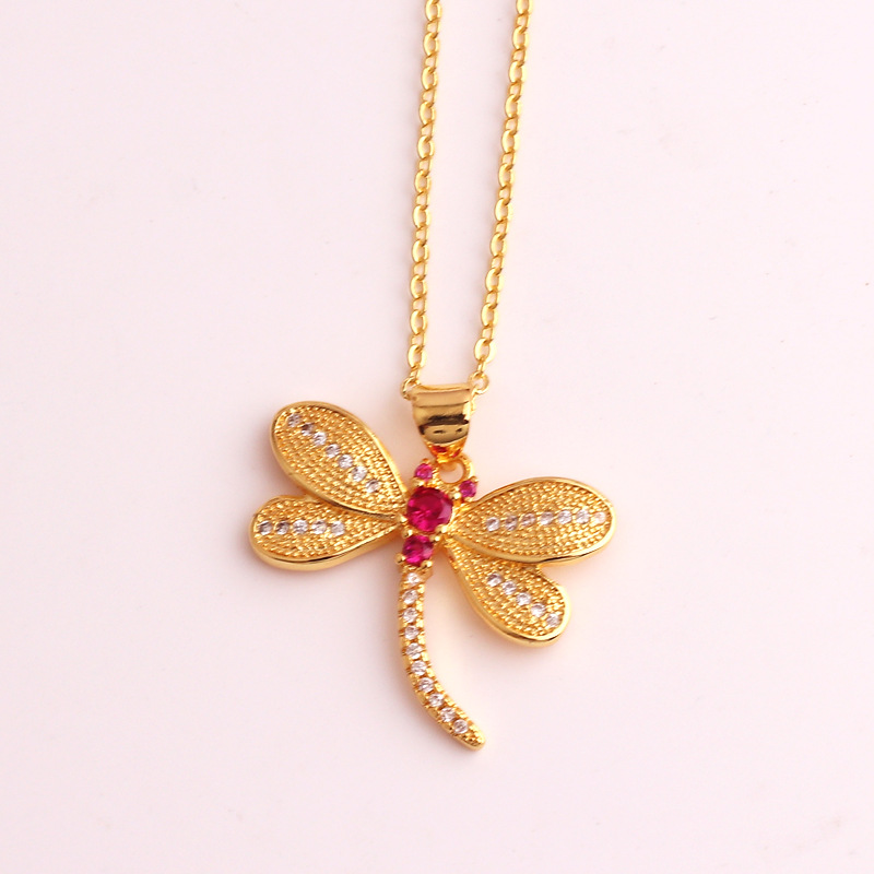 Fashion Dragonfly Copper Inlay Zircon Pendant Necklace 1 Piece
