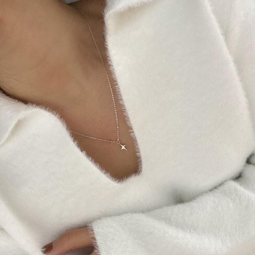 925 Silver Star Asymmetric Chain Necklace Women's Silver Chain Ins Light Luxury Simple Personalized Clavicle Chain Women's Jewelry