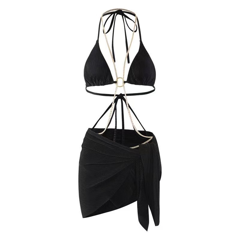 Deep V-Neck Roleplay Lingerie Set with Chain, Side-Tie Skirt and Push-Up Bra — detail image 5
